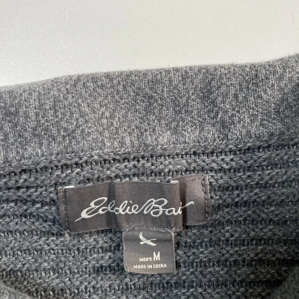 Eddie‎ Bauer Henley Sweater Medium Gray Knit Fisherman Y2K 90s Style
